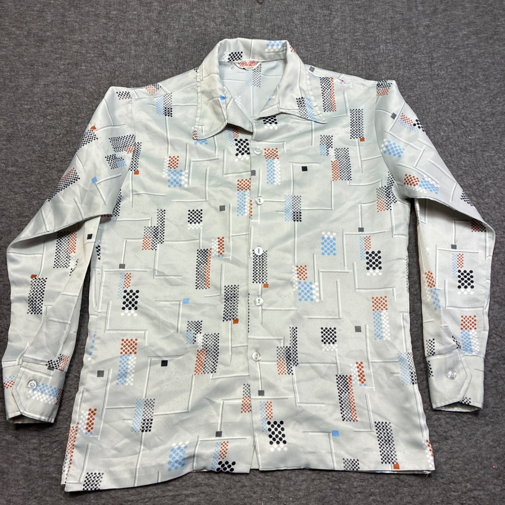 Del Rio Button Up Shirt Mens Large‎ Gray Geometric Long Sleeve Vintage 80s
